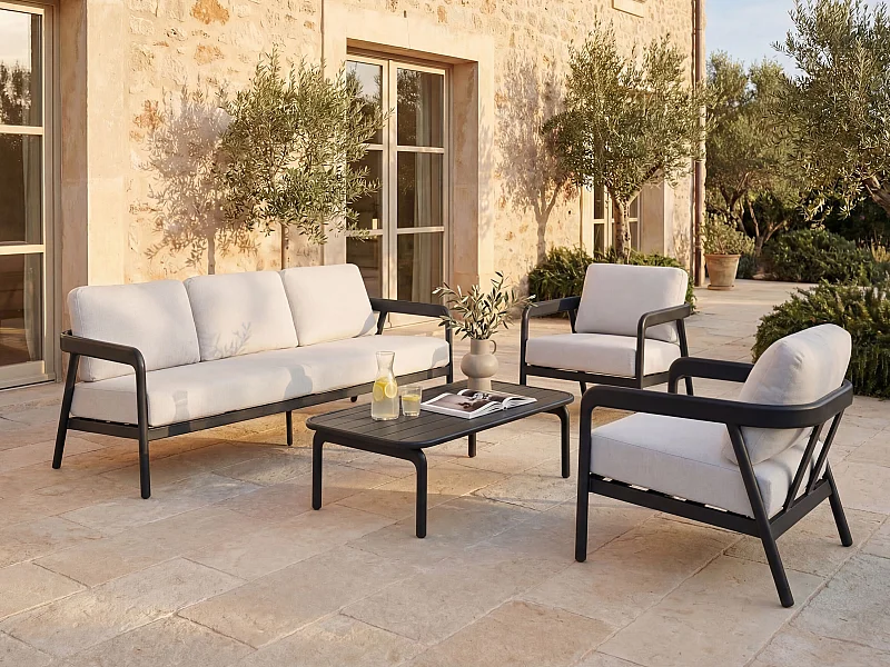 Aluminium tuinset: een 3-zitsbank, 2 stoelen en een salontafel - Donkergrijs - ZAYORA van MYLIA