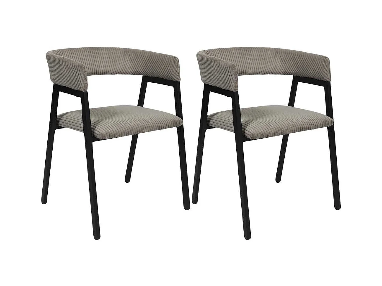 Lot de 2 fauteuils de table design en métal et velours côtelé coloris taupe - AMORY