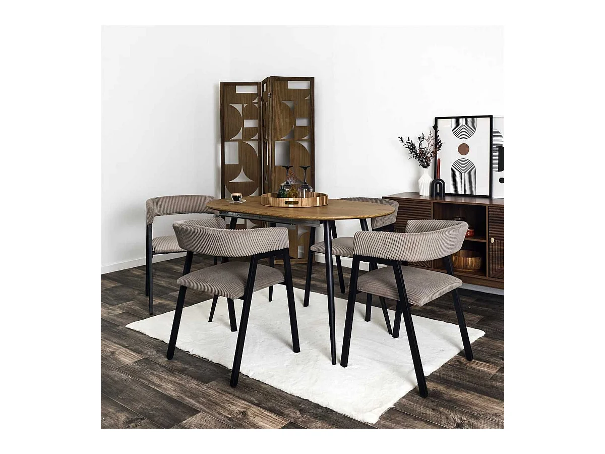 Lot de 2 fauteuils de table design en métal et velours côtelé coloris taupe - AMORY