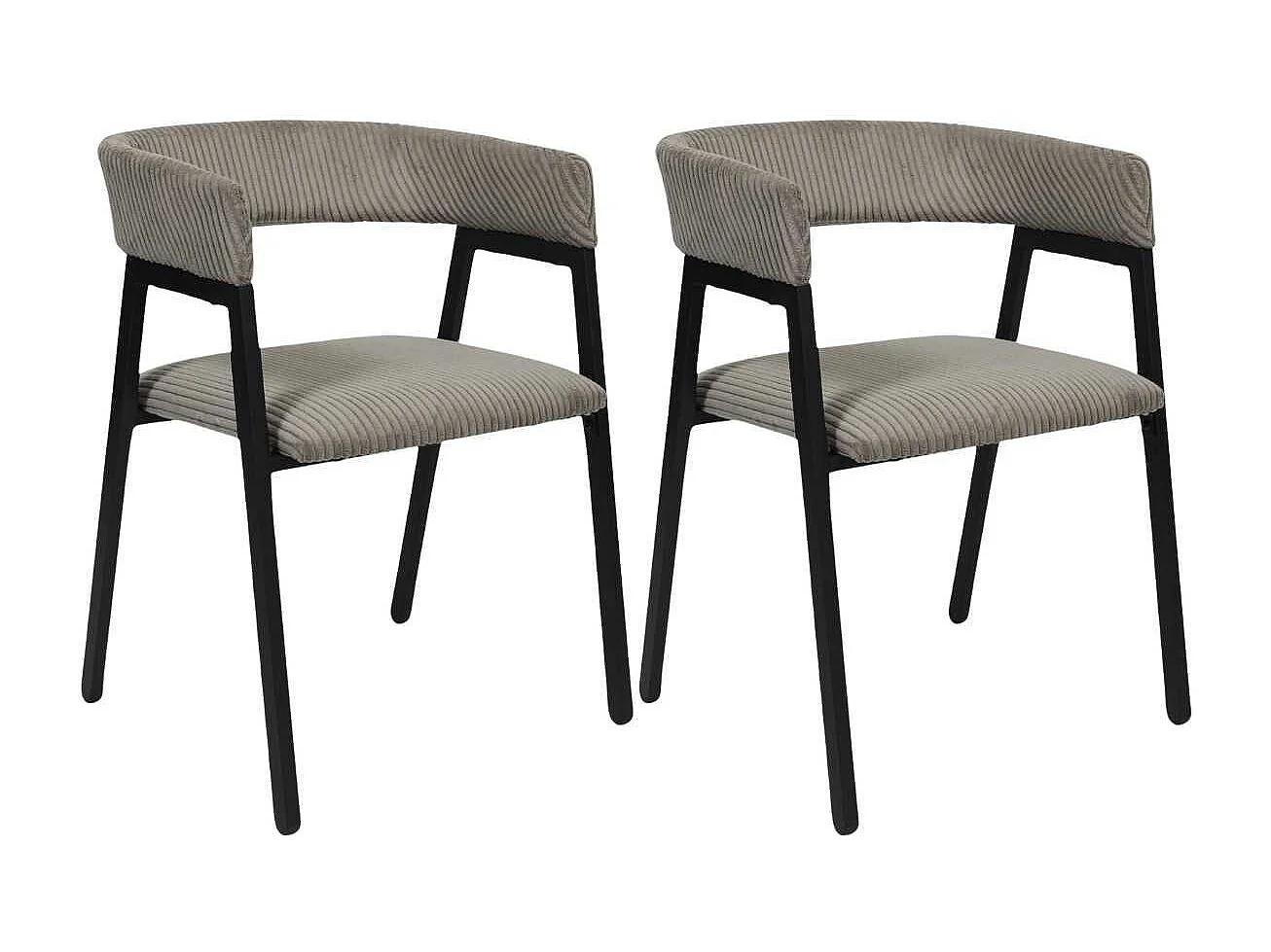 Lot de 2 fauteuils de table design en métal et velours côtelé coloris taupe - AMORY