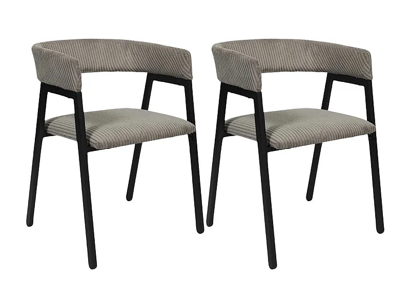 Lot de 2 fauteuils de table design en métal et velours côtelé coloris taupe - AMORY
