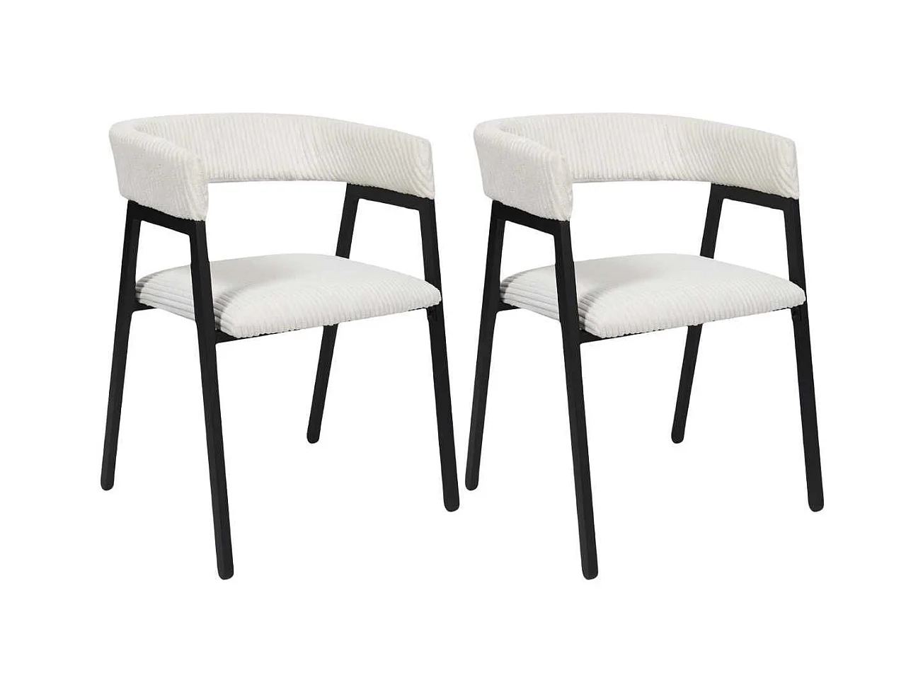 AMORY - Lot de 2 fauteuils de table design en métal et velours côtelé coloris crème