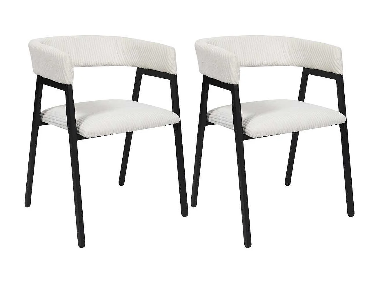 Lot de 2 fauteuils de table design en métal et velours côtelé coloris crème - AMORY