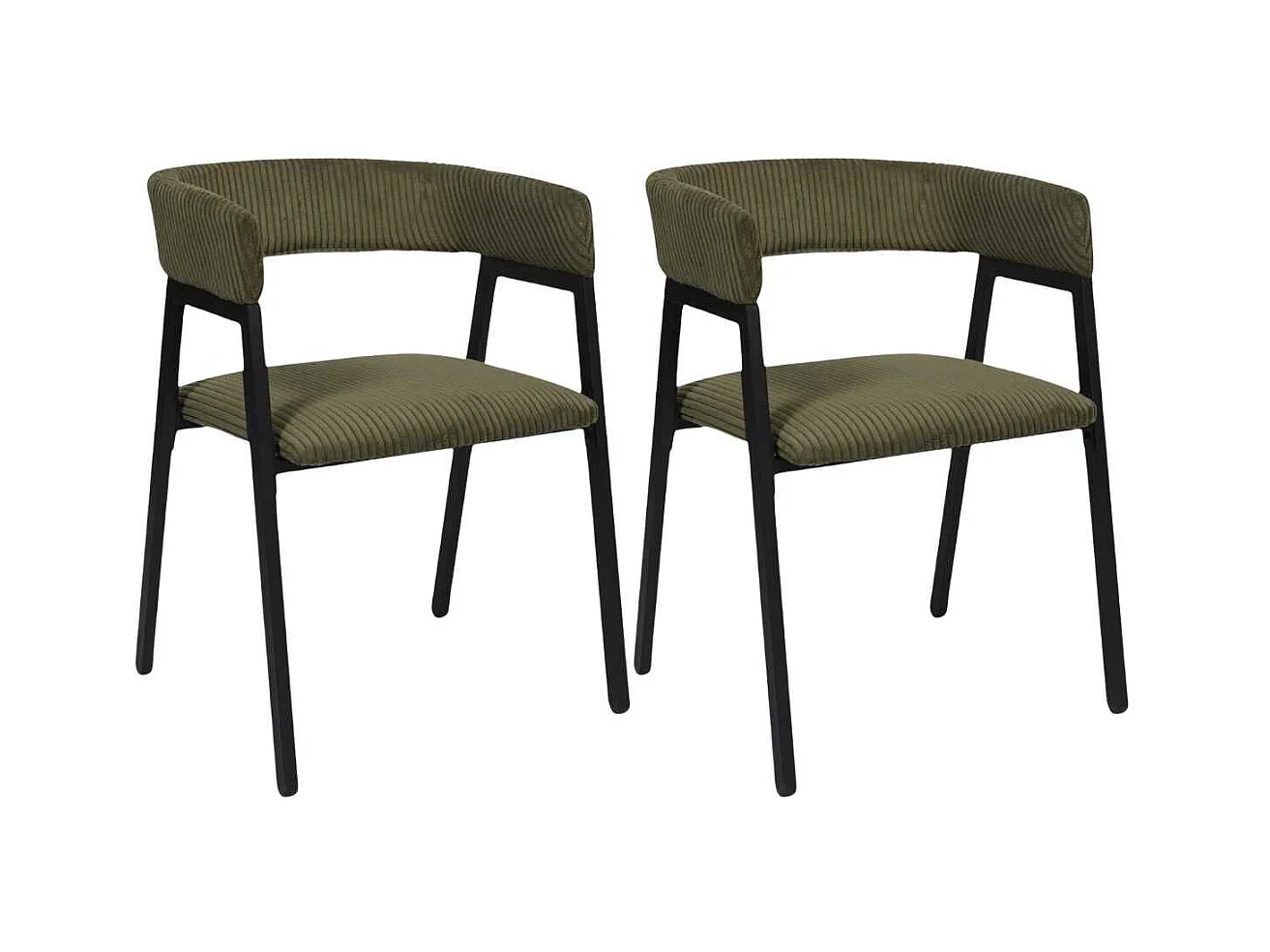 AMORY - Lot de 2 fauteuils de table design en métal et velours côtelé coloris vert