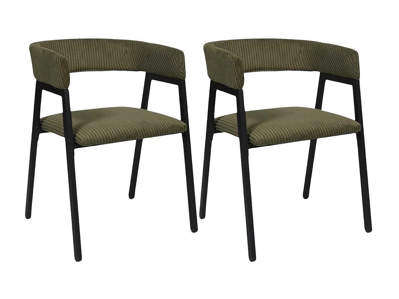 Lot de 2 fauteuils de table design en métal et velours côtelé coloris vert - AMORY