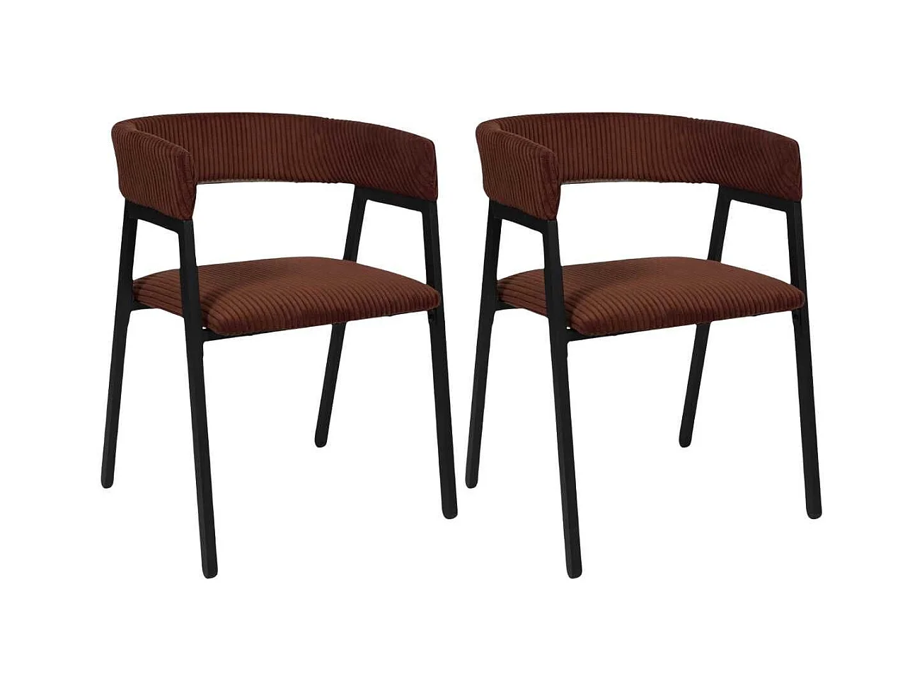 Lot de 2 fauteuils de table design en métal et velours côtelé coloris terracotta - AMORY