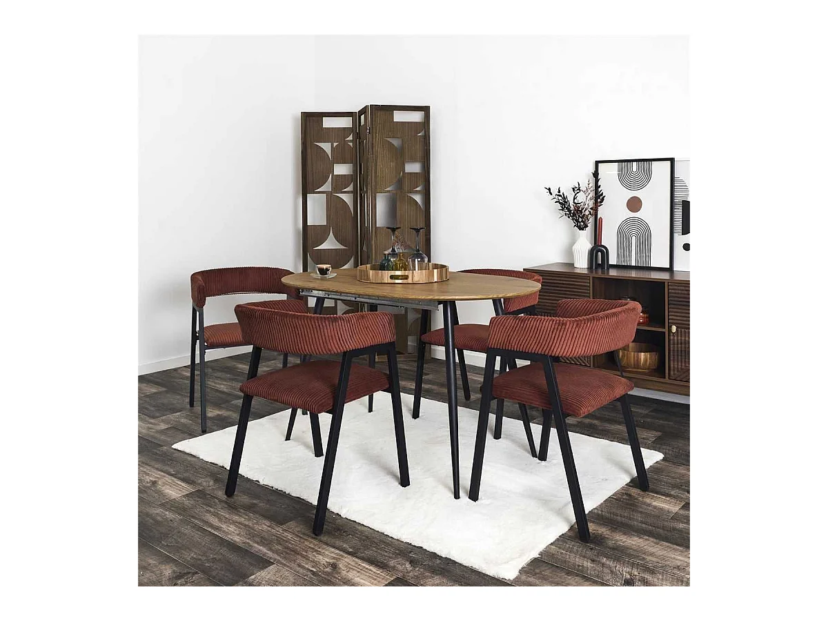 Lot de 2 fauteuils de table design en métal et velours côtelé coloris terracotta - AMORY