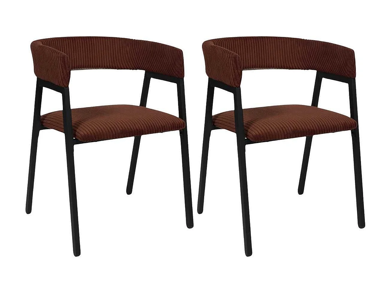 Lot de 2 fauteuils de table design en métal et velours côtelé coloris terracotta - AMORY