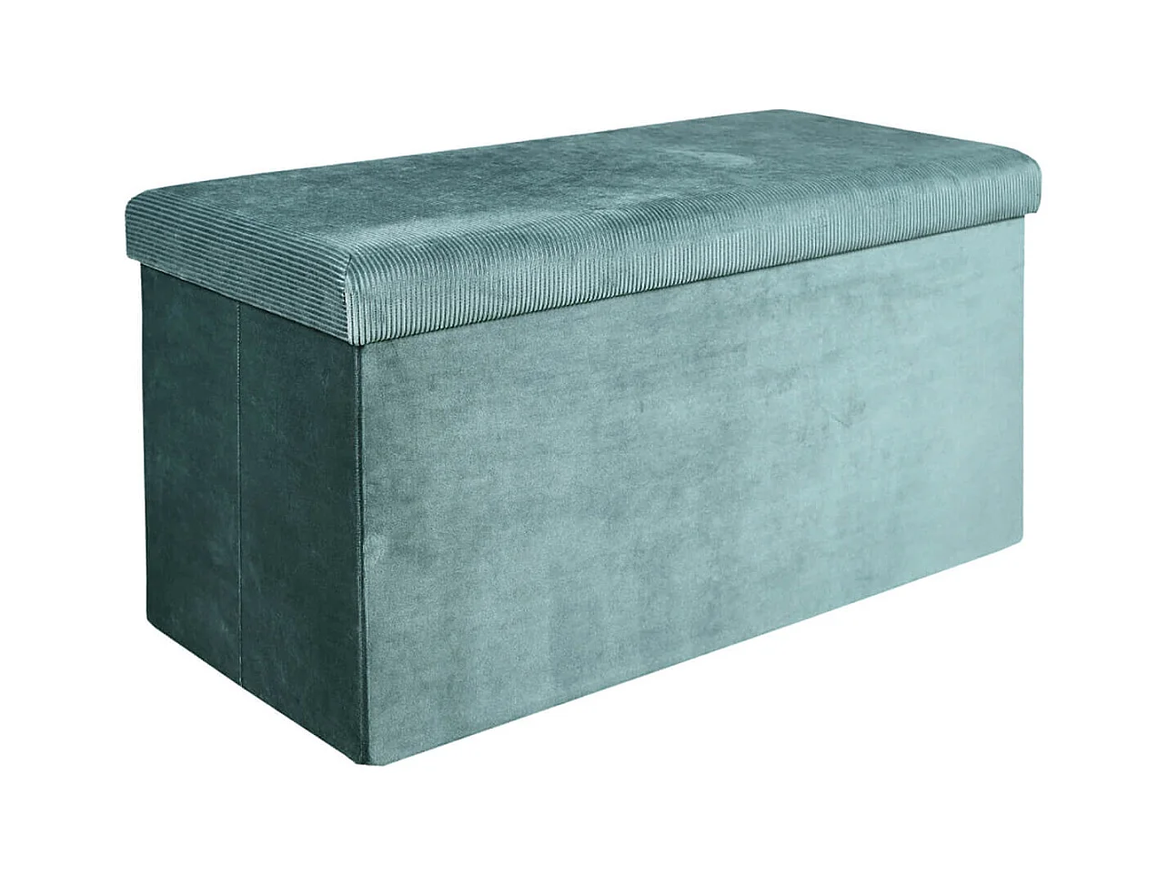 Banc Coffre Pliable en Velours Côtelé Bleu Canard - NEIRA