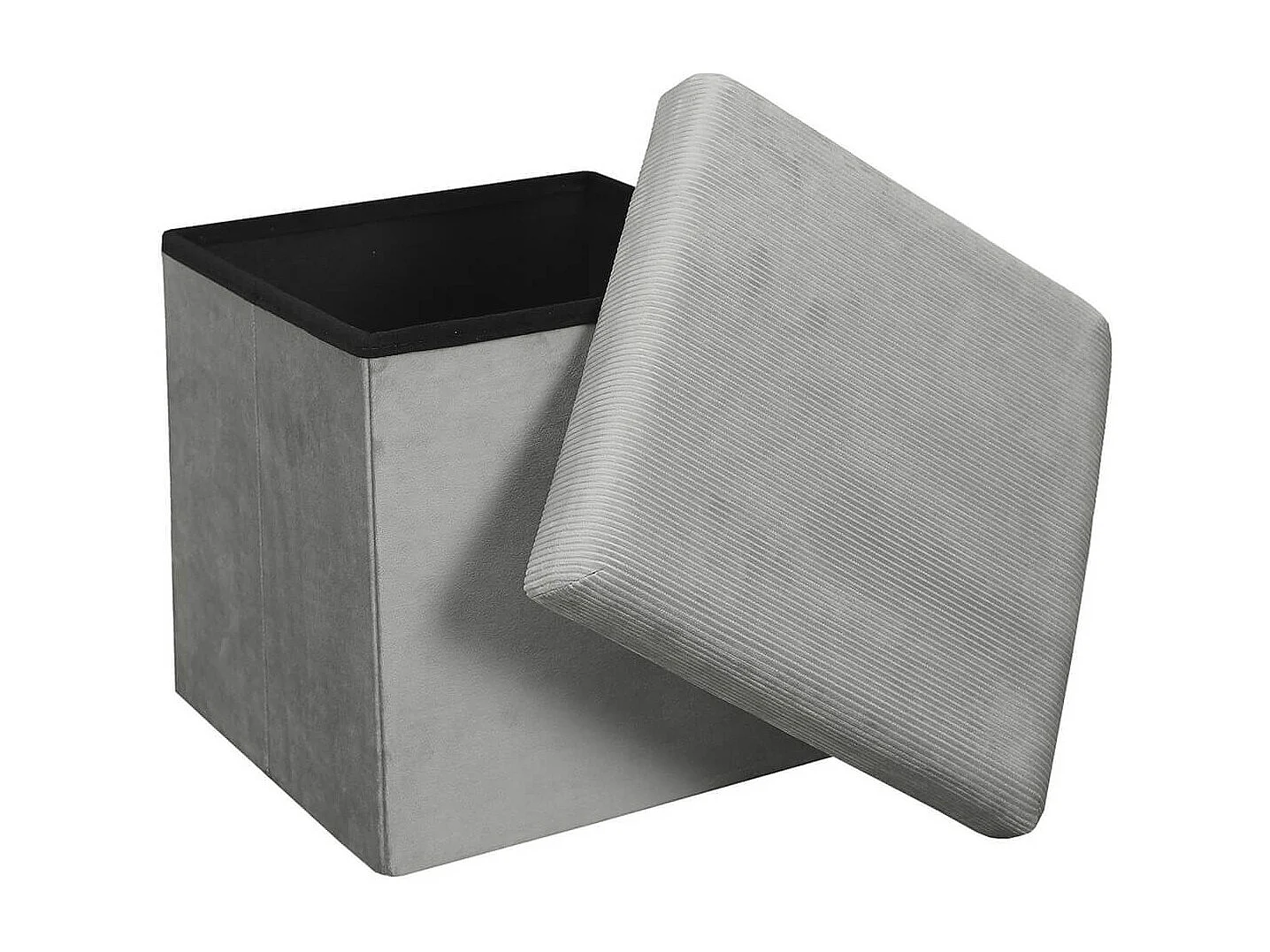 Pouf Coffre Pliable en Velours Côtelé Gris - NEIRA
