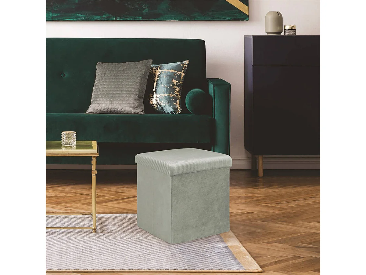 Pouf Coffre Pliable en Velours Côtelé Gris - NEIRA