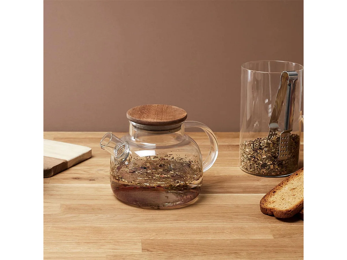 Théière 90cL en Verre et Acacia Massif avec Filtre - TISSA