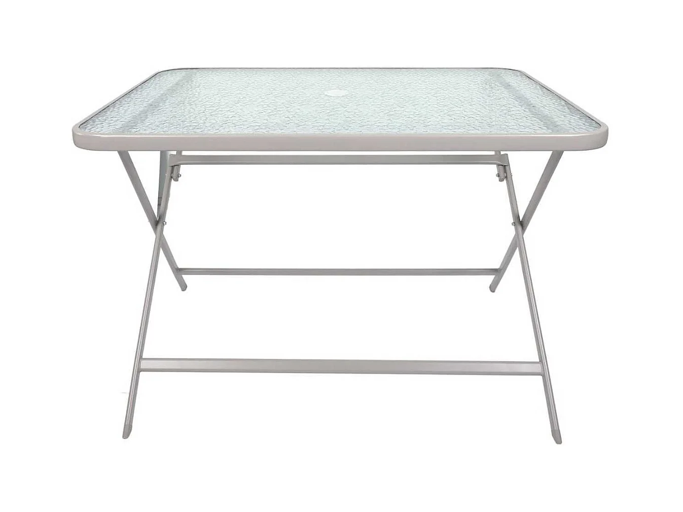Table pliante en métal beige et plateau en verre trempé - CHRISTINA