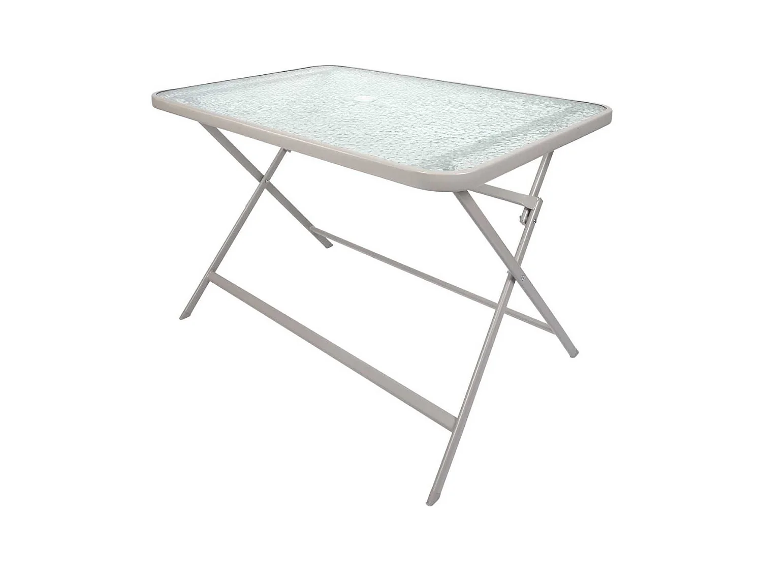 Table pliante en métal beige et plateau en verre trempé - CHRISTINA