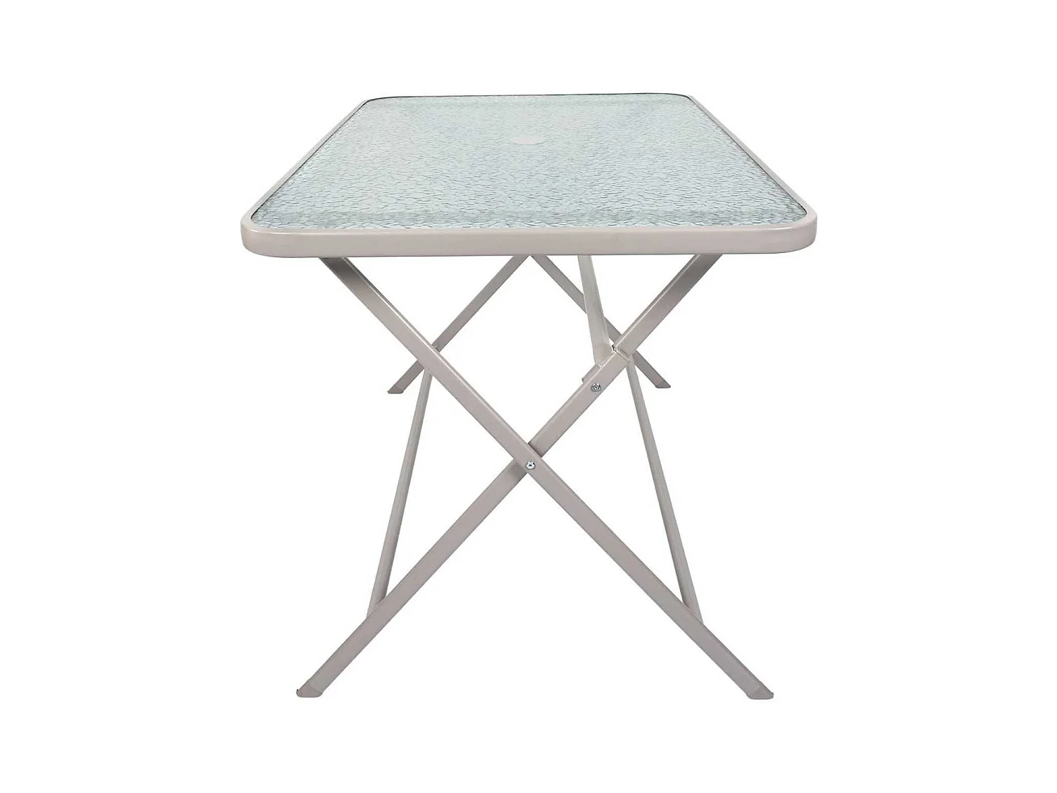 Table pliante en métal beige et plateau en verre trempé - CHRISTINA