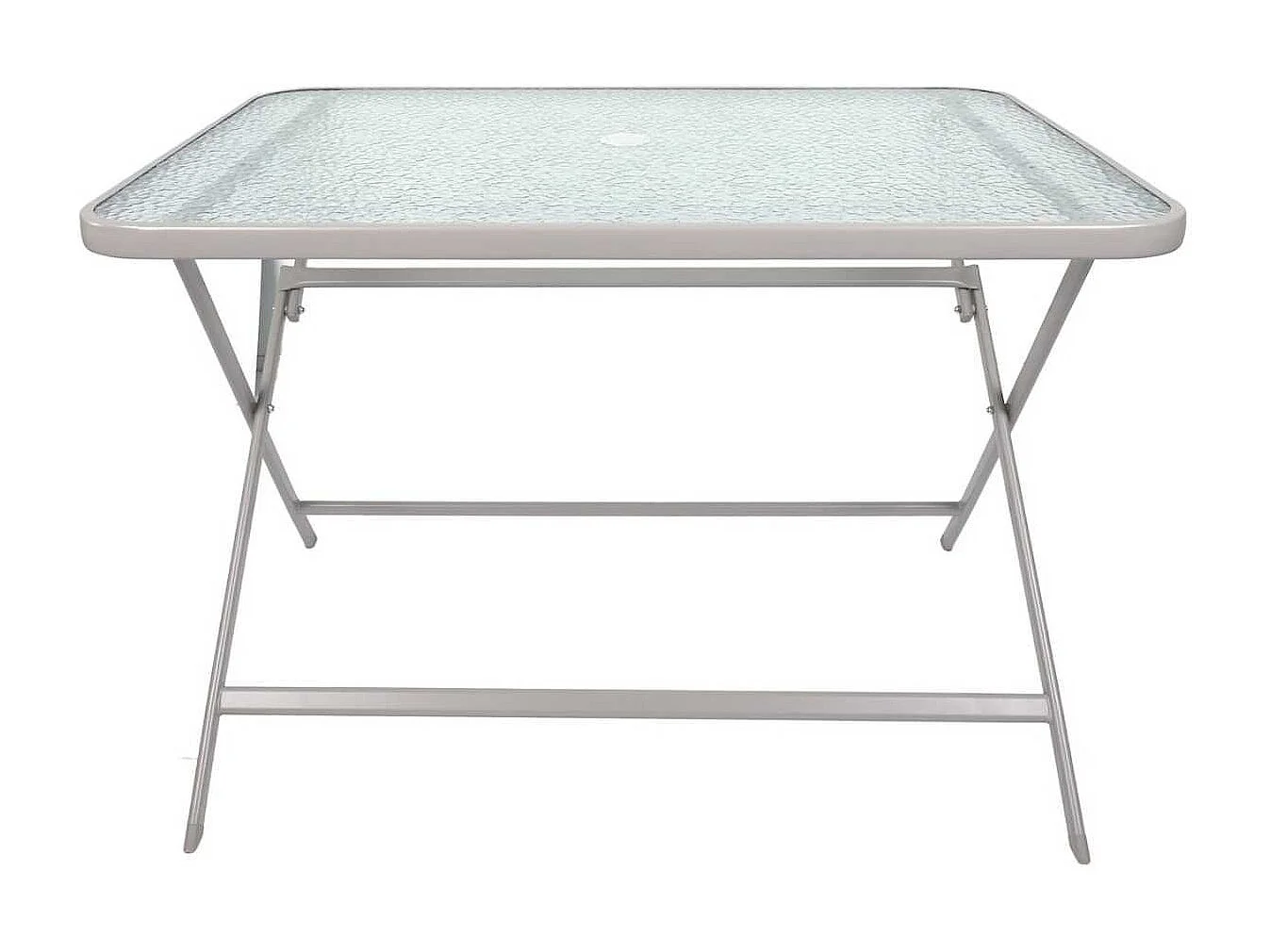 Table pliante en métal beige et plateau en verre trempé - CHRISTINA
