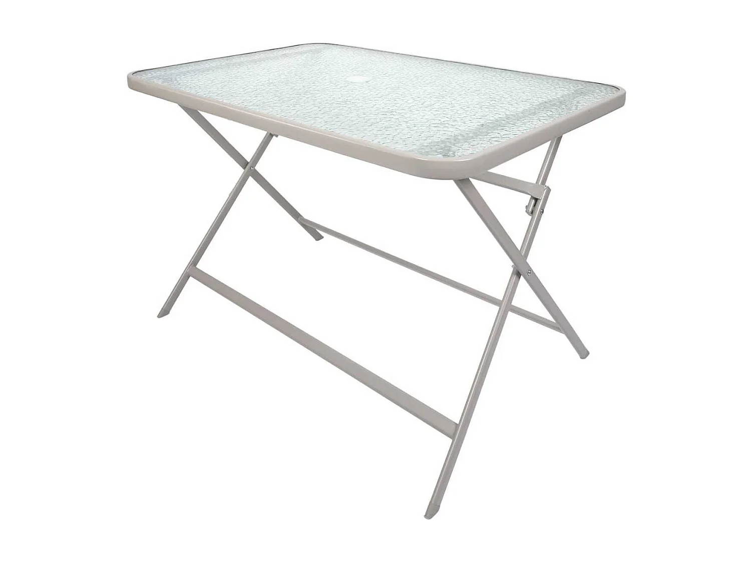 Table pliante en métal beige et plateau en verre trempé - CHRISTINA