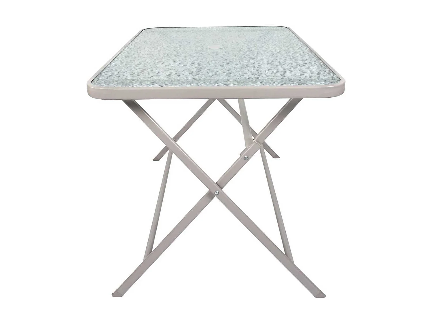 Table pliante en métal beige et plateau en verre trempé - CHRISTINA