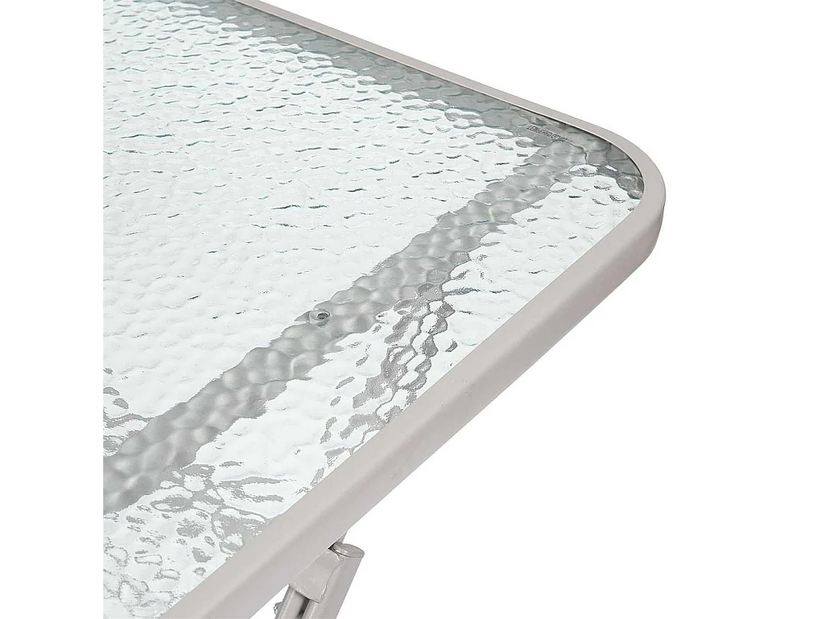 Table pliante en métal beige et plateau en verre trempé - CHRISTINA