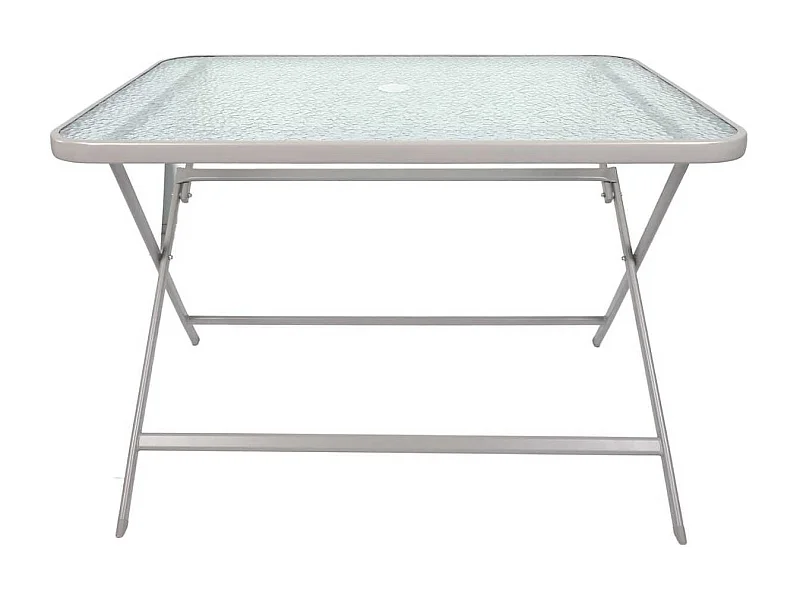 Table pliante en métal beige et plateau en verre trempé - CHRISTINA