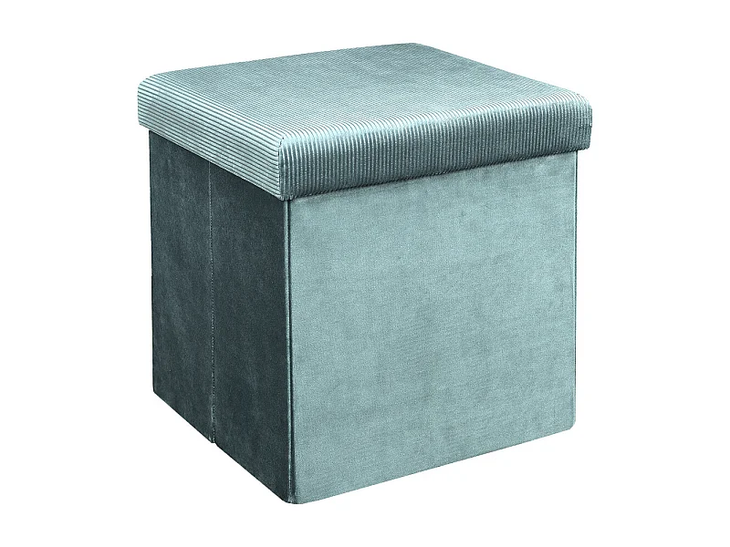 Pouf Coffre Pliable en Velours Côtelé Bleu Canard - NEIRA