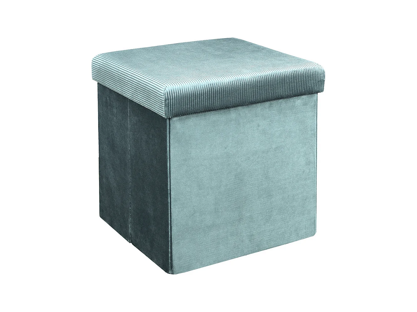 Pouf Coffre Pliable en Velours Côtelé Bleu Canard - NEIRA