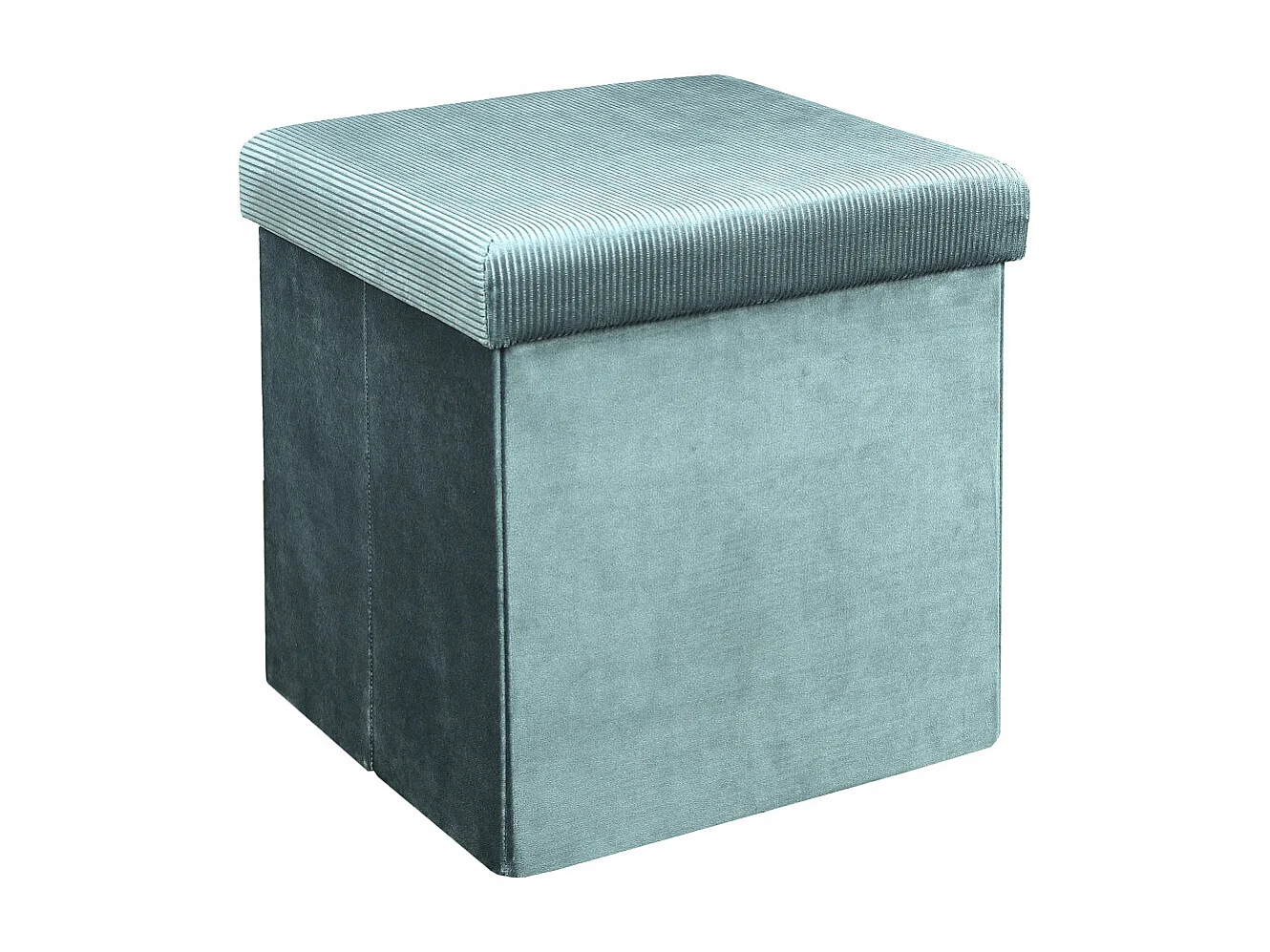 Pouf Coffre Pliable en Velours Côtelé Bleu Canard - NEIRA