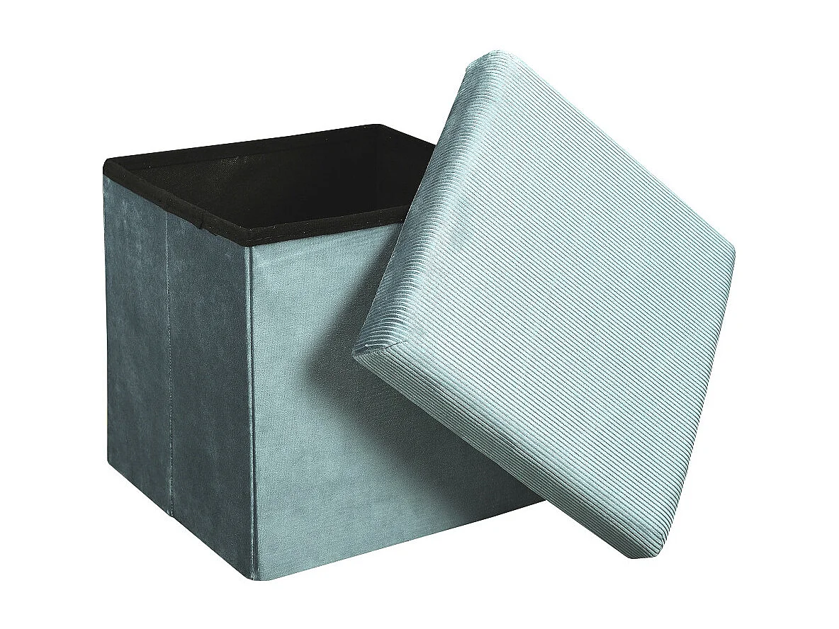 Pouf Coffre Pliable en Velours Côtelé Bleu Canard - NEIRA
