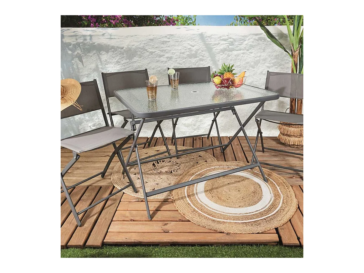 Table pliante en métal anthracite et plateau en verre trempé - CHRISTINA