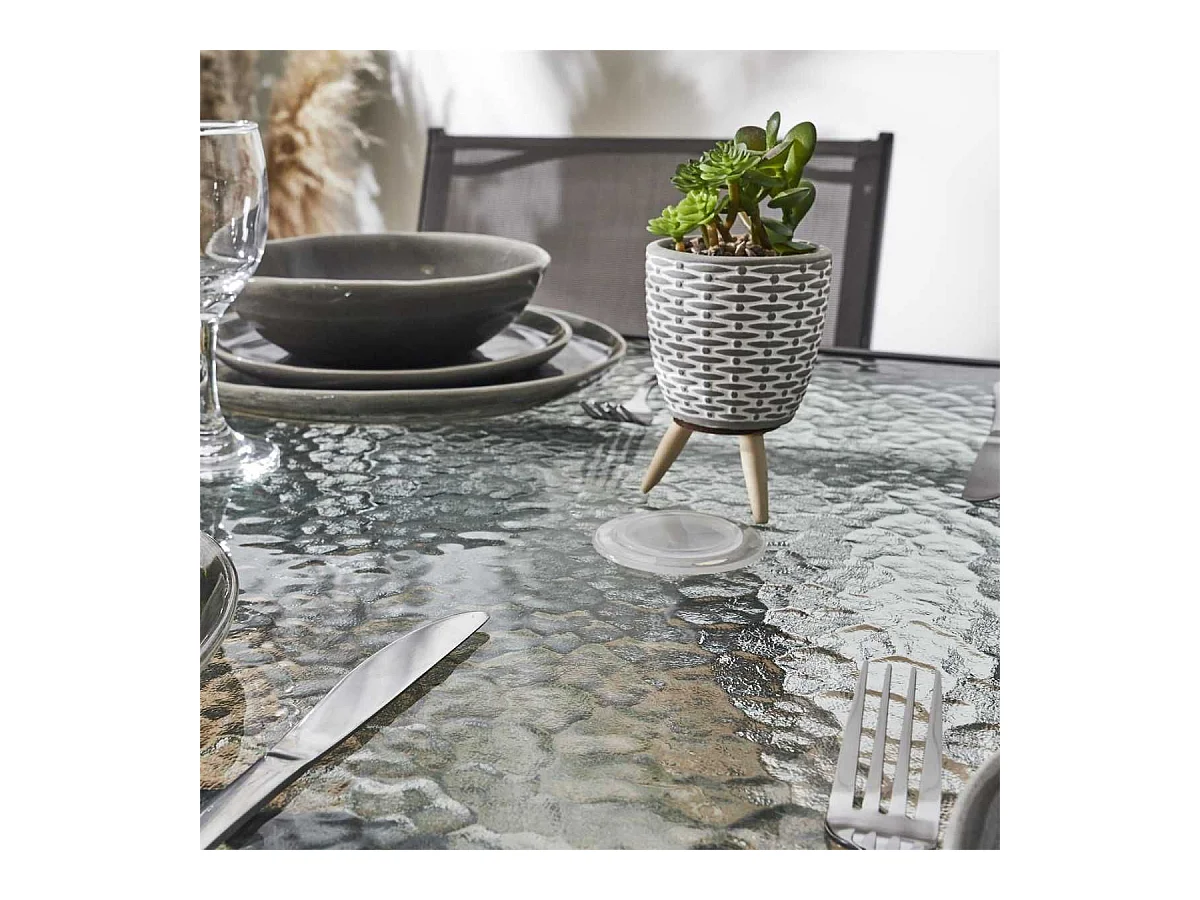 Table pliante en métal anthracite et plateau en verre trempé - CHRISTINA