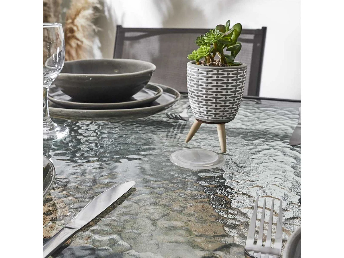 Table pliante en métal anthracite et plateau en verre trempé - CHRISTINA