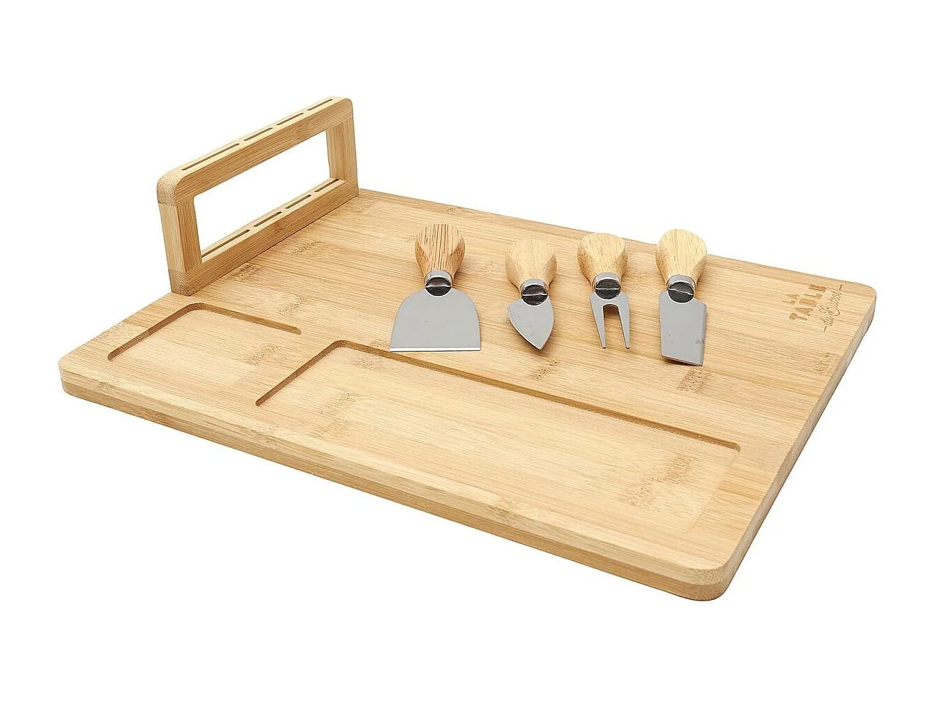 Planche à fromage en bambou 36x28cm avec son support de 4 couteaux inclus