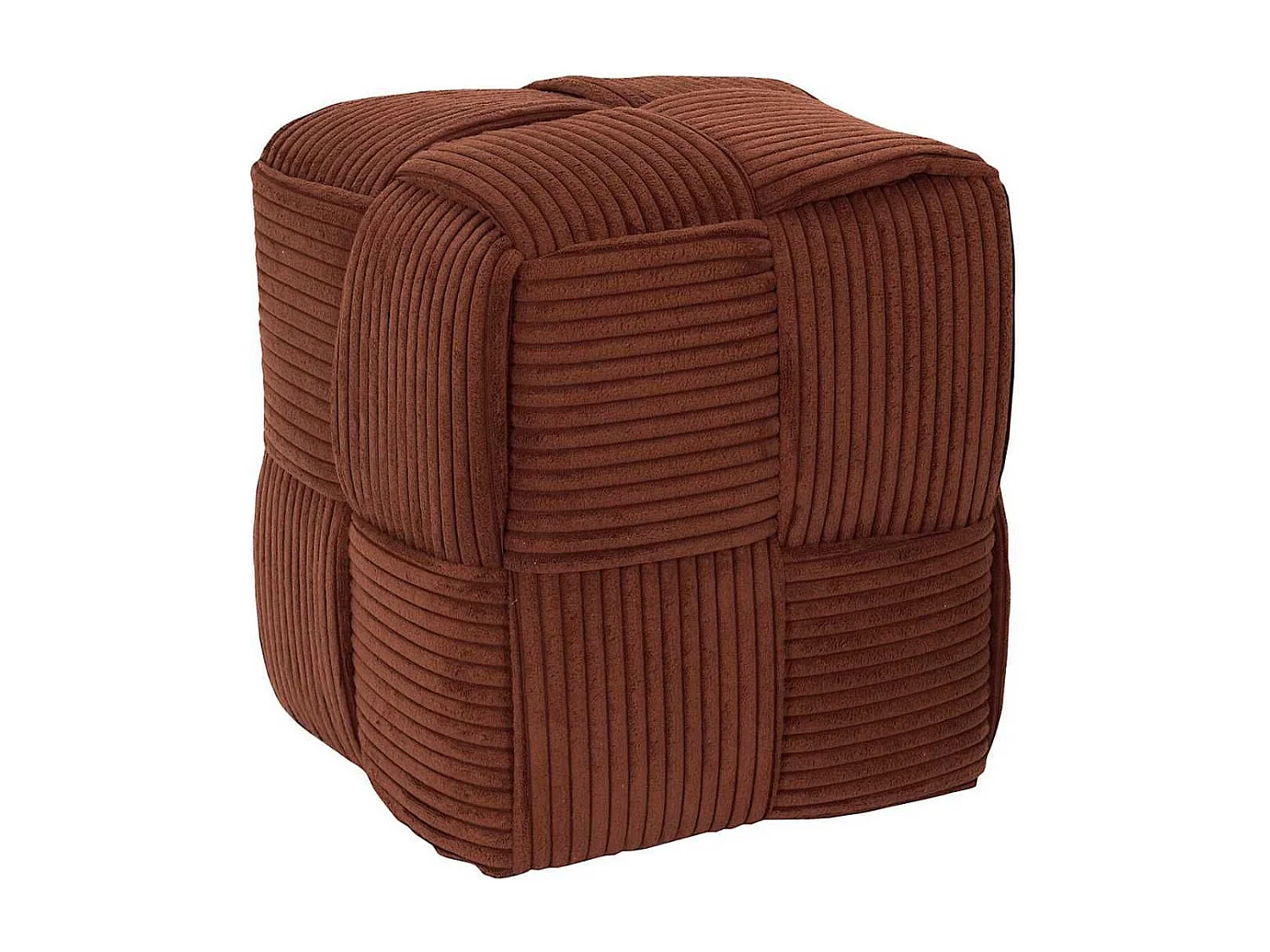 Pouf cube en velours côtelé tressé coloris terracotta - AMORY