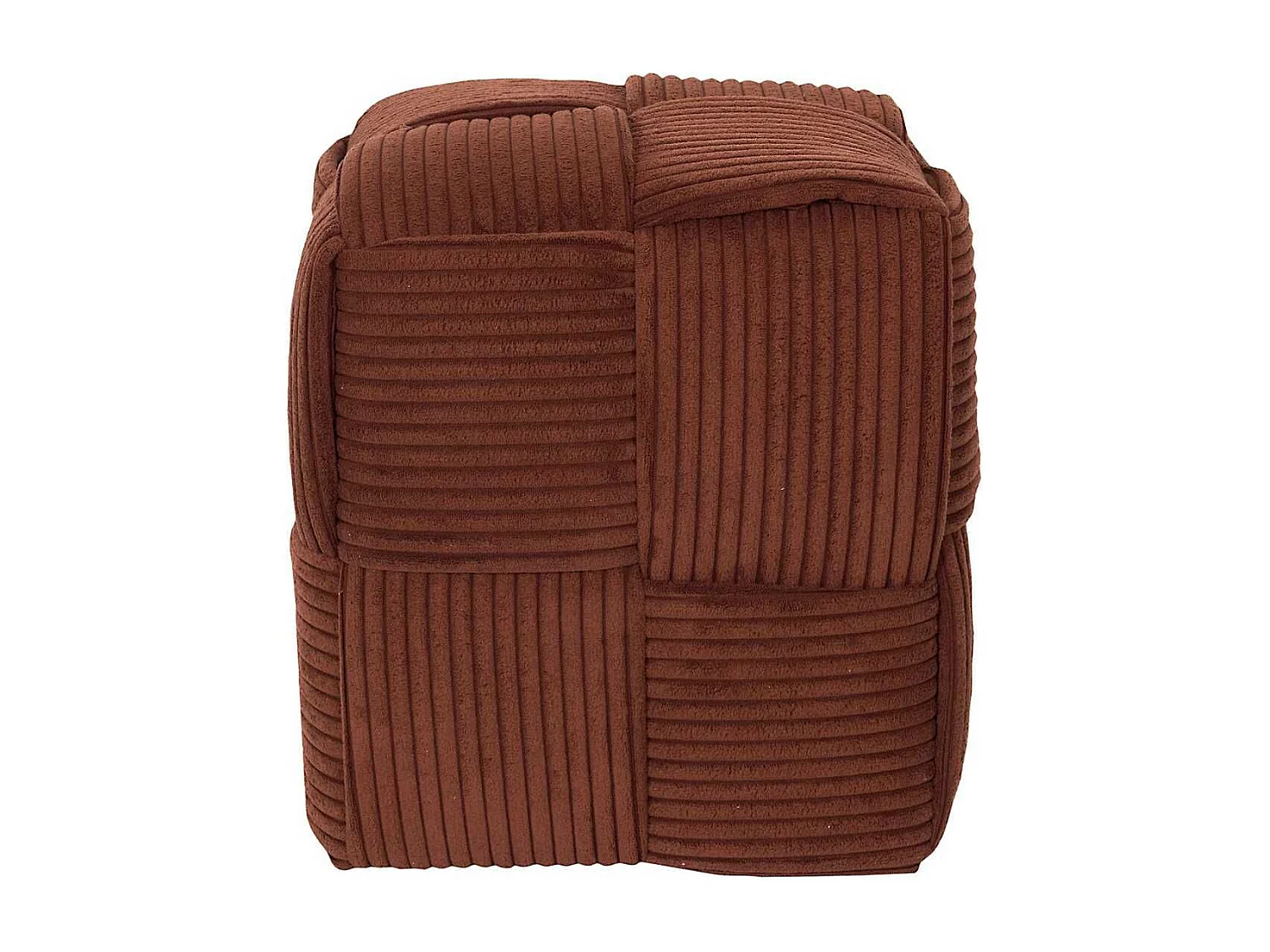 Pouf cube en velours côtelé tressé coloris terracotta - AMORY