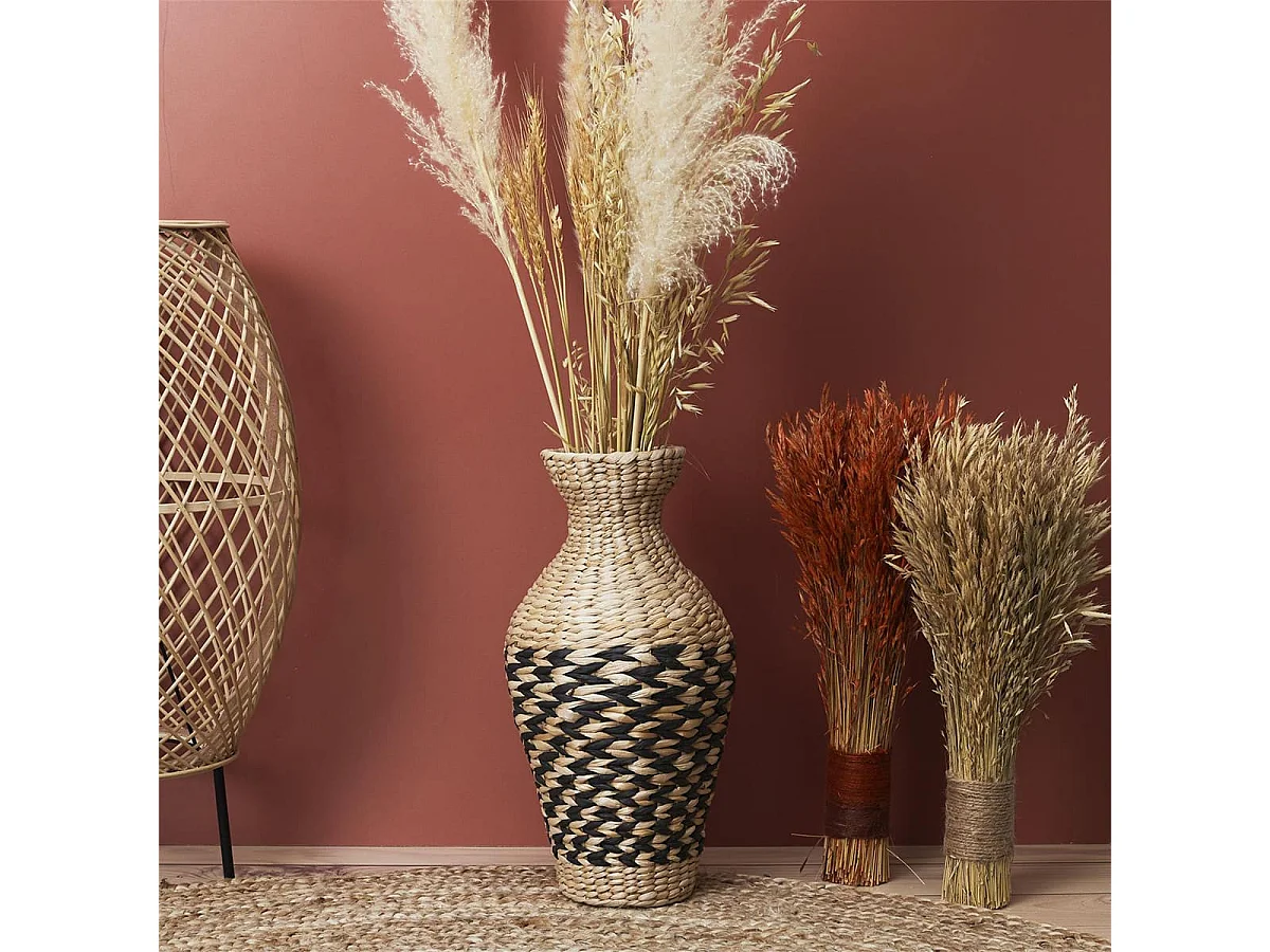 Jarre Tressée en Rotin Coloris Naturel et Noir - LEVAN