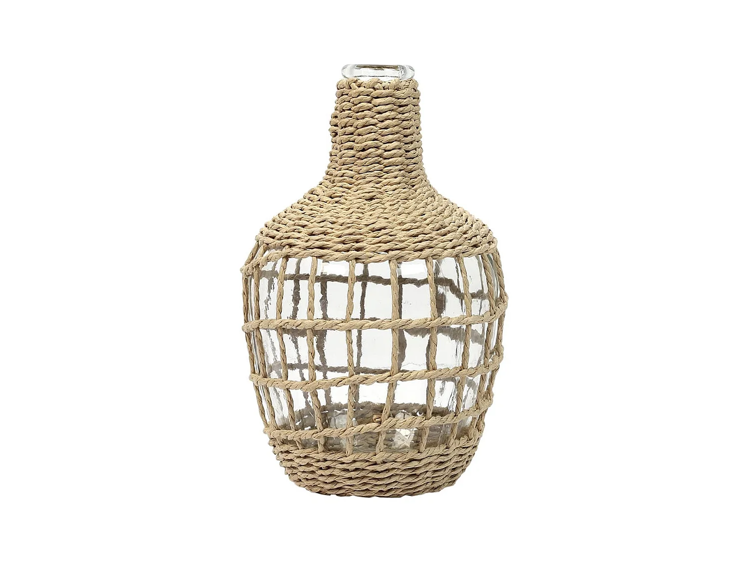 Vase Dame Jeanne en Verre et Corde Tressée