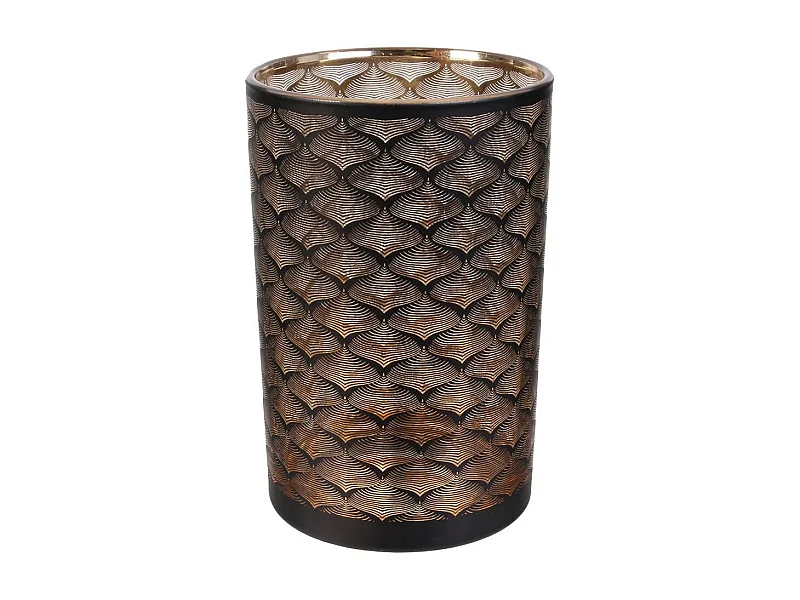 Vase Cylindrique en Verre Noir et Cuivre à Motifs - MAURY