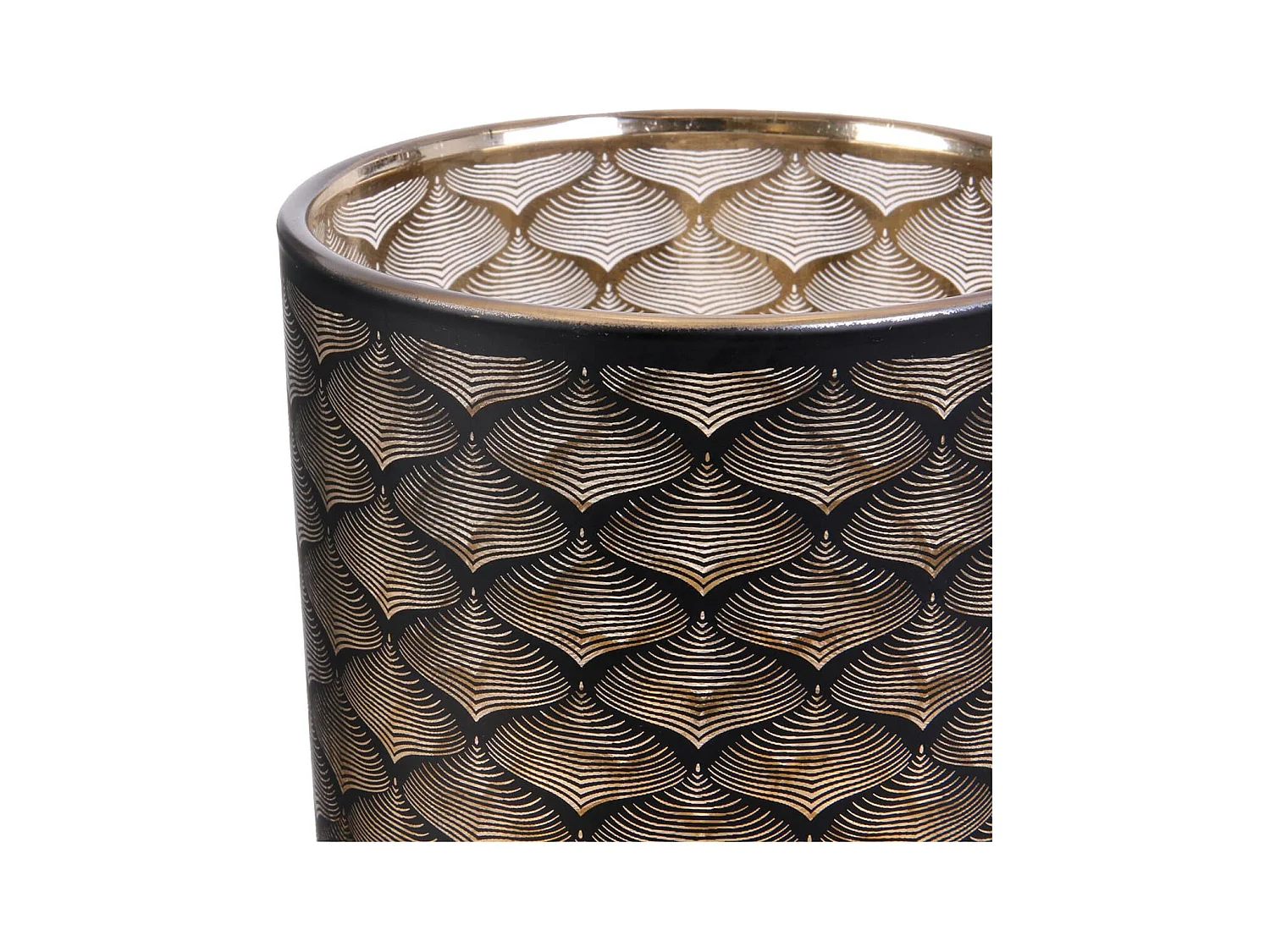 Vase Cylindrique en Verre Noir et Cuivre à Motifs - MAURY