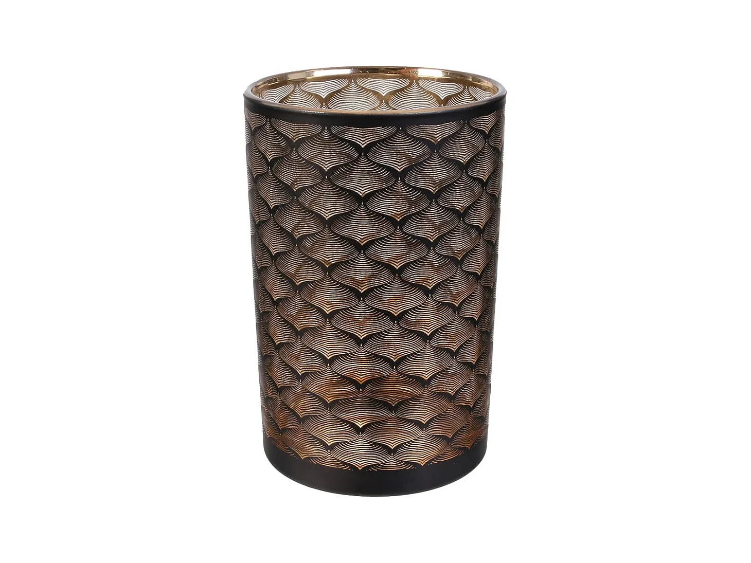 Vase Cylindrique en Verre Noir et Cuivre à Motifs