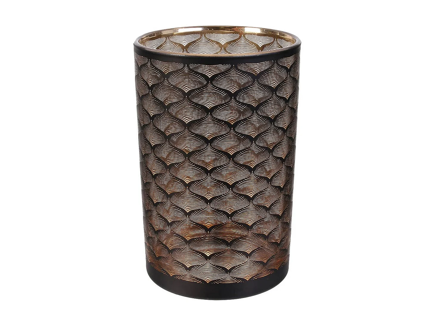 Vase Cylindrique en Verre Noir et Cuivre à Motifs - MAURY
