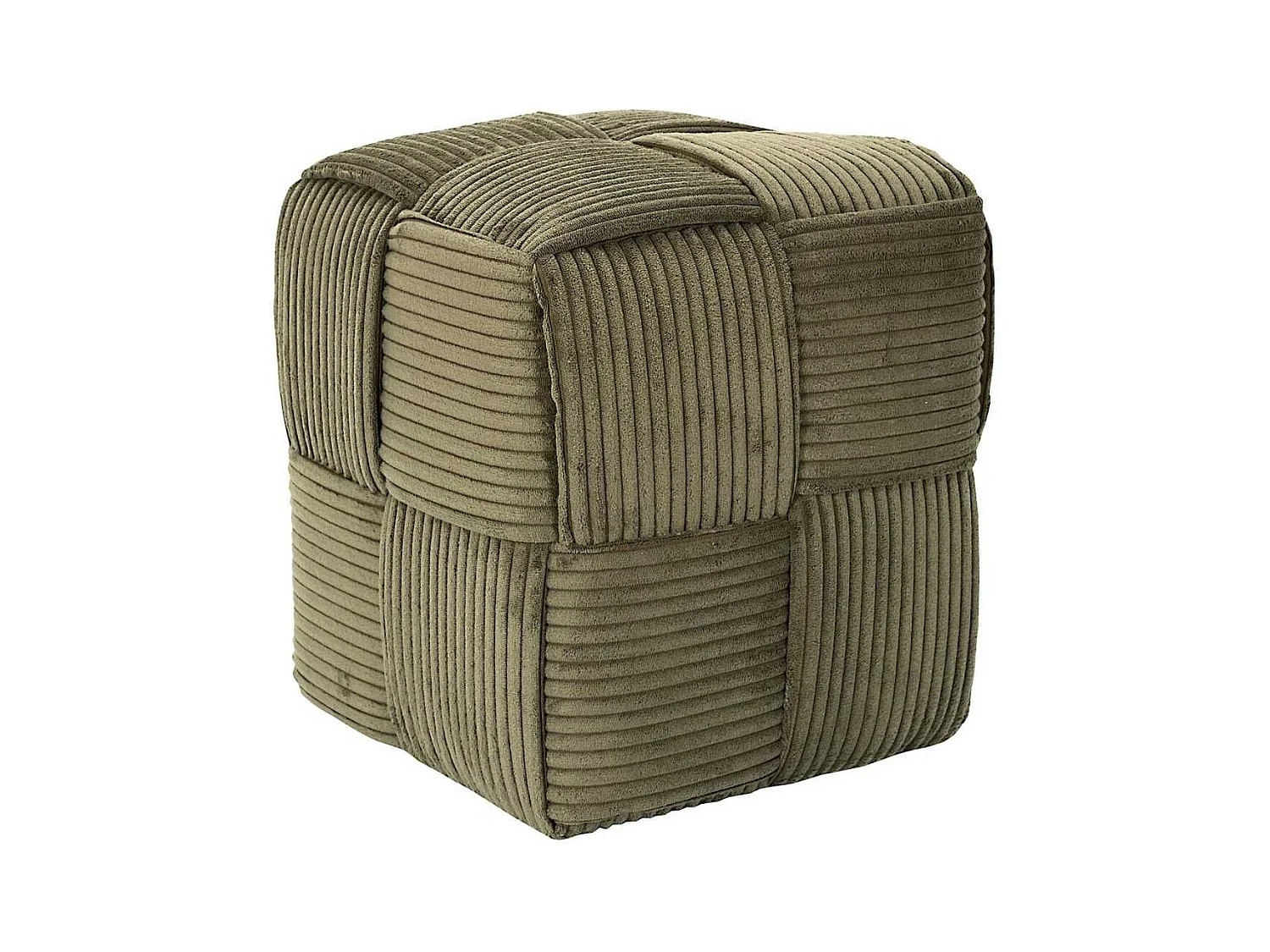 AMORY - Pouf cube en velours côtelé tressé coloris vert