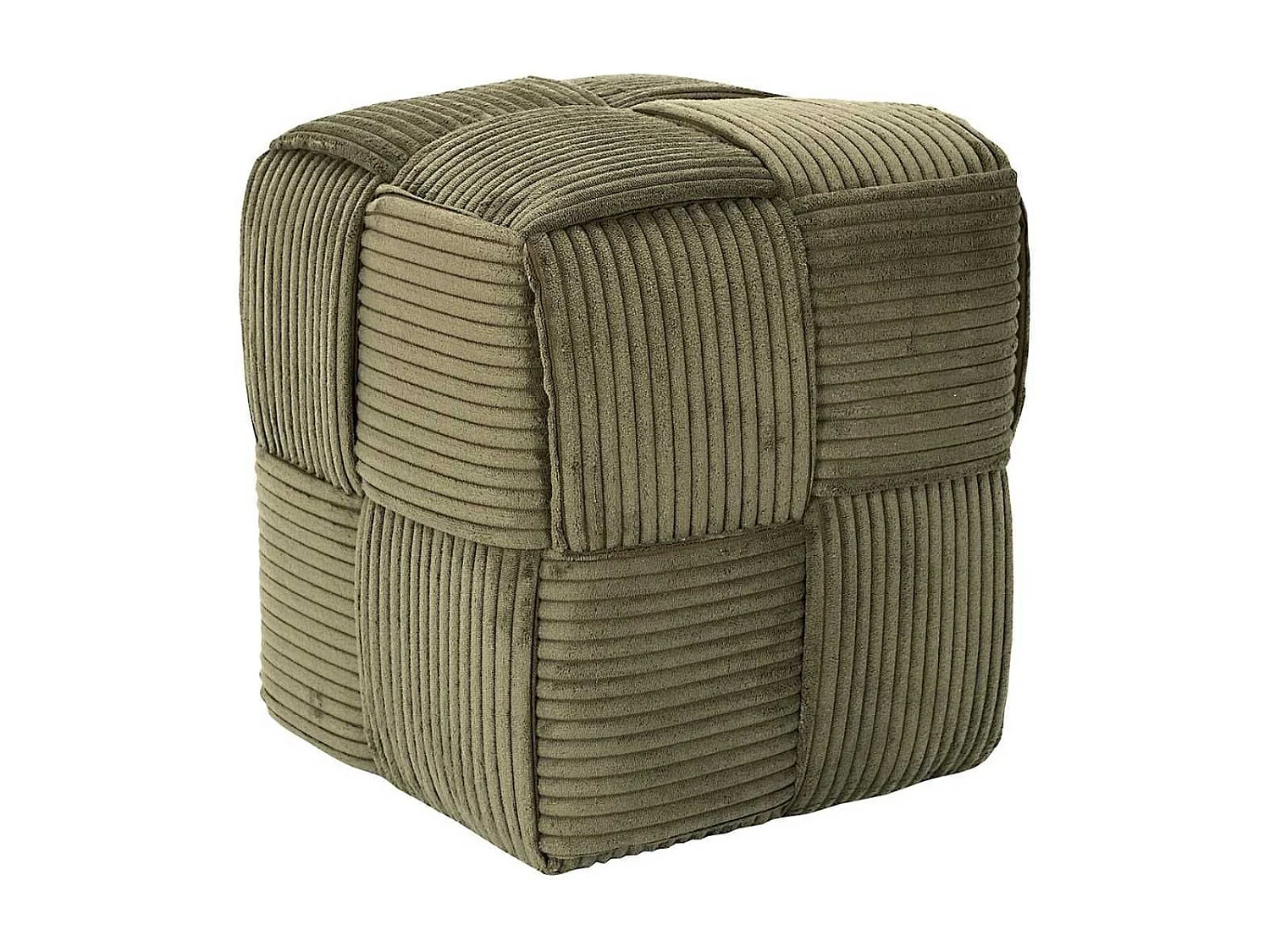 Pouf cube en velours côtelé tressé coloris vert - AMORY