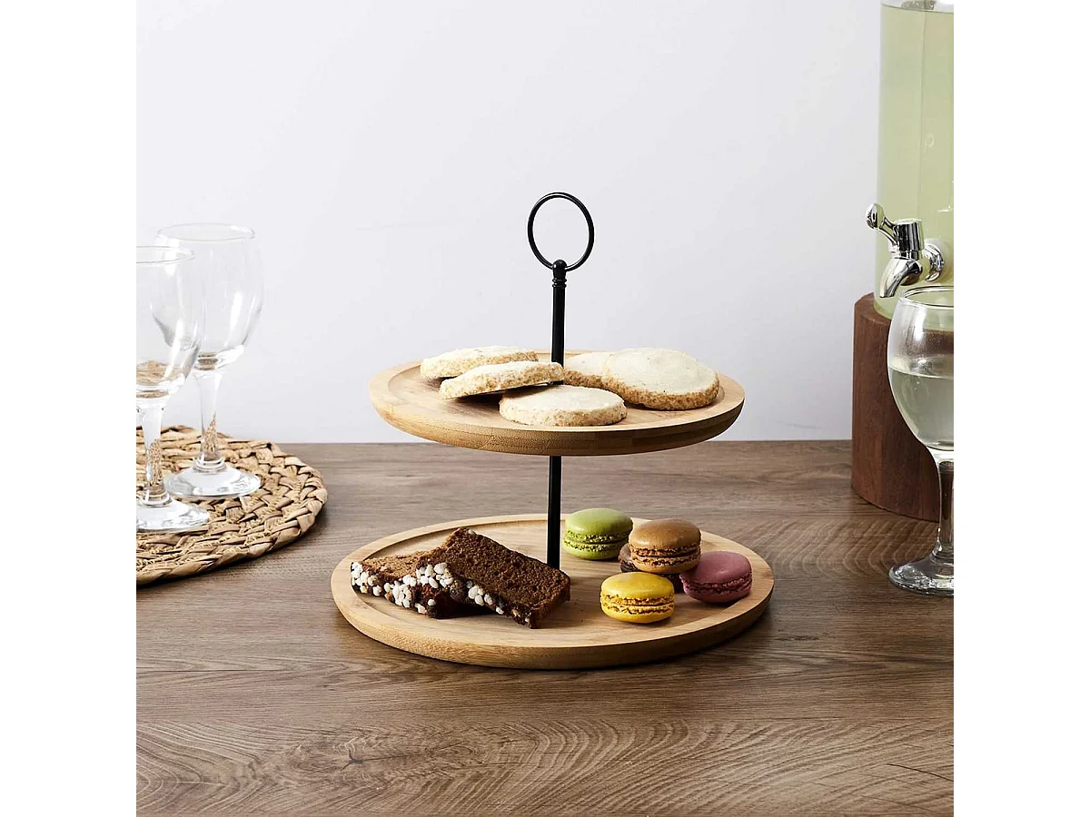 Présentoir à 2 Etages Ø20cm et Ø25cm en Bambou - LOGGY