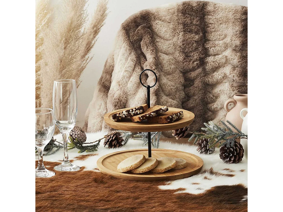 Présentoir à 2 Etages Ø20cm et Ø25cm en Bambou - LOGGY