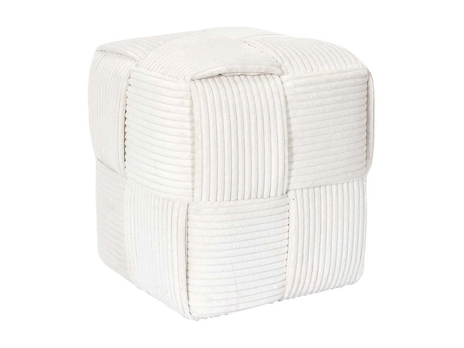 Pouf cube en velours côtelé tressé coloris crème - AMORY