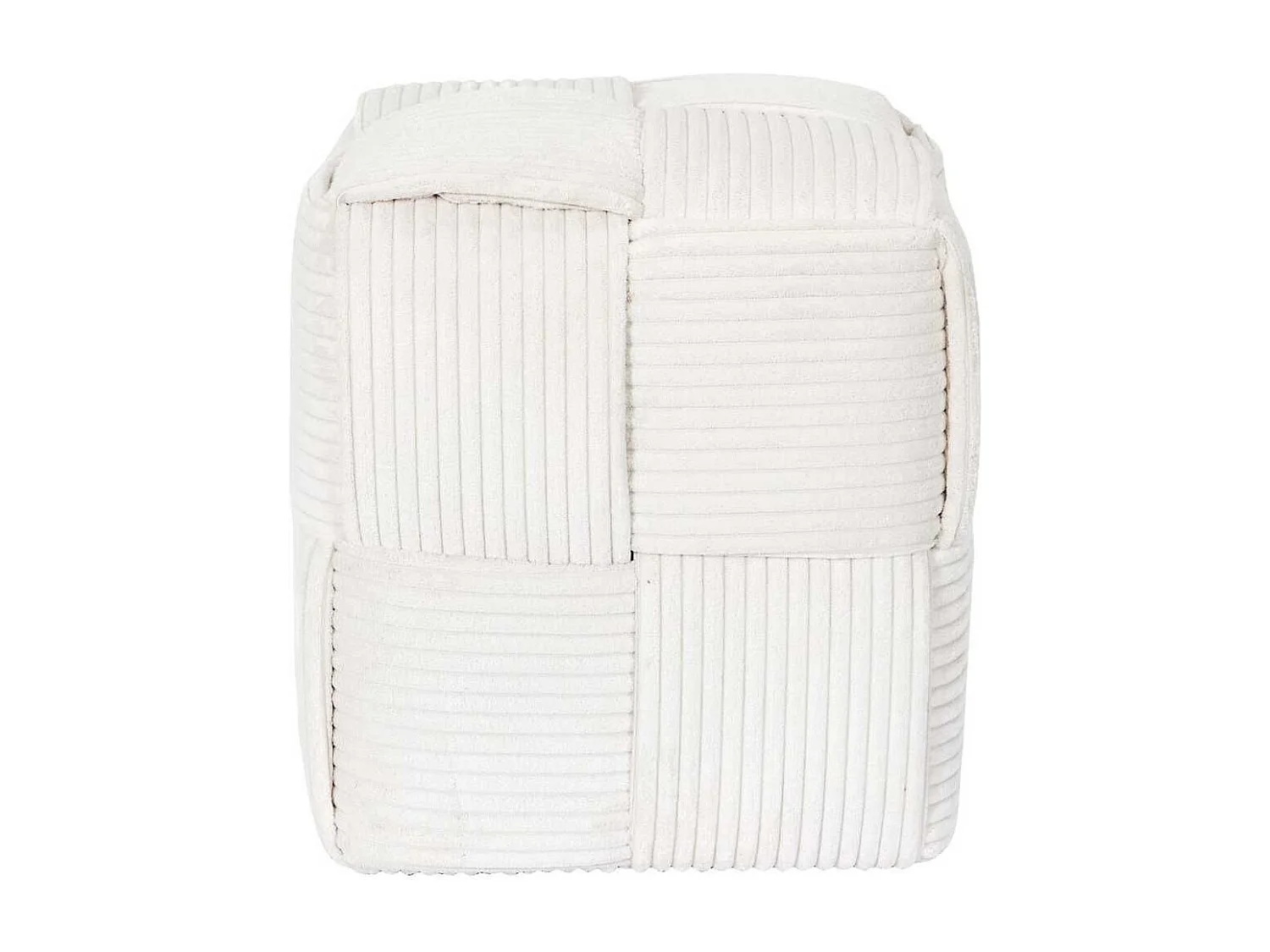 Pouf cube en velours côtelé tressé coloris crème - AMORY