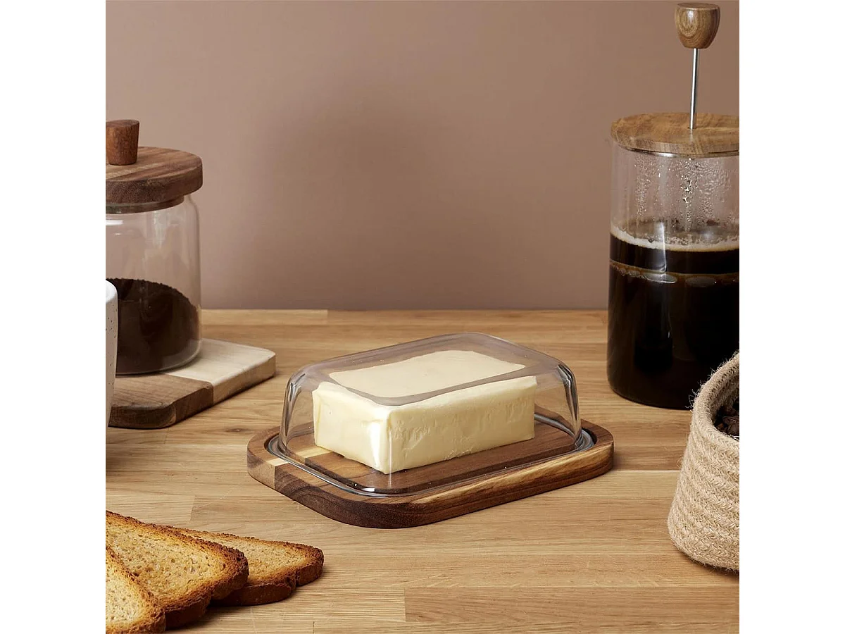 Beurrier en Verre et Acacia Massif 19x14cm - TISSA