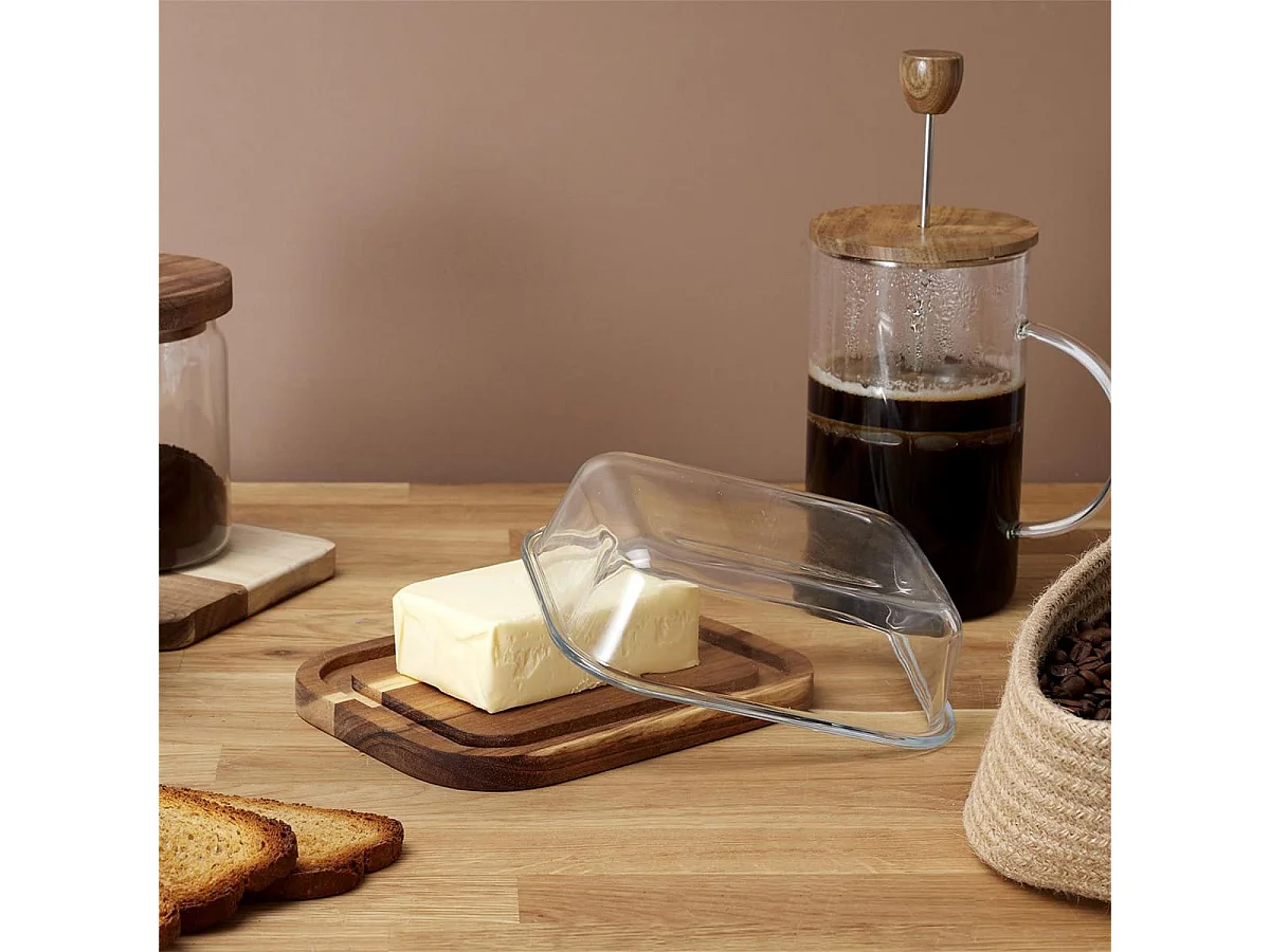 Beurrier en Verre et Acacia Massif 19x14cm - TISSA