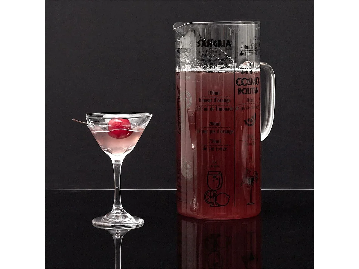 Pichet 2L en Verre Transparent Gradué avec 6 Recettes de Cocktails intégrées