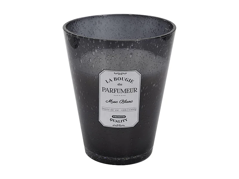 Bougie Parfumée en Verre Bullé Gris Foncé Senteur Musc Blanc H23cm - RAINY